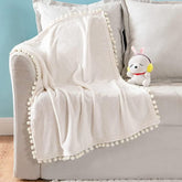 MIULEE Fleece Baby Blanket with Pompom Tassel for Boys, Girls, Kids, Infant, Newborn Soft Flannel Cozy Throw Blanket Fuzzy Plush Warm Boho Decor for Crib Stroller Nap 30"x40" Cream White - Miulee