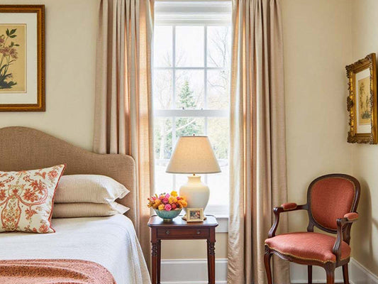 Bold Home Decor with Beige Curtains