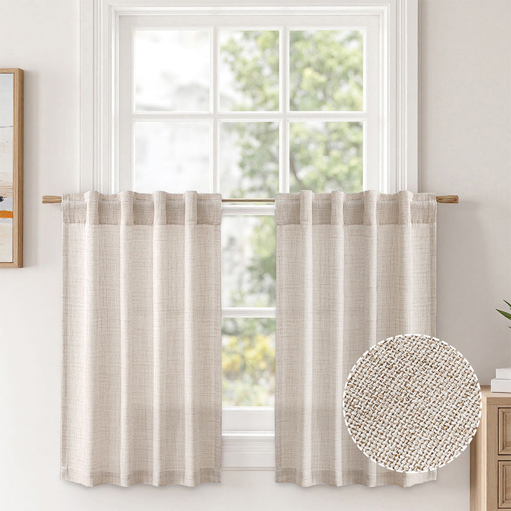 MIULEE Faux Linen Farmhouse Curtains Rod Pocket Beige 30Wx24L
