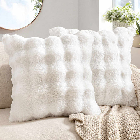 Decorative Pillow Covers Thick Soft Plush Faux Fur Throw Pillows White 18x18-inch