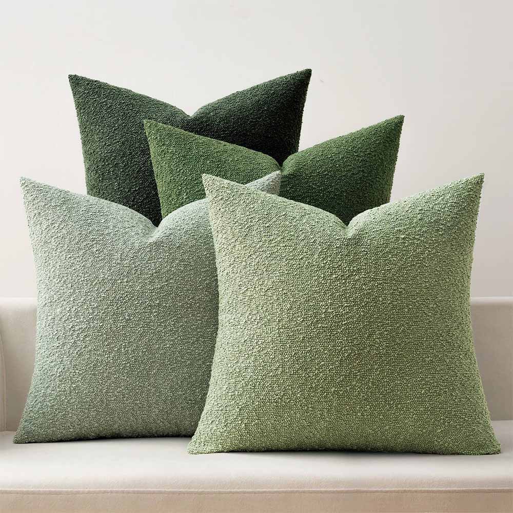 Textured Boucle Farmhouse Throw Pillow Covers Forest Green 18x18-inch