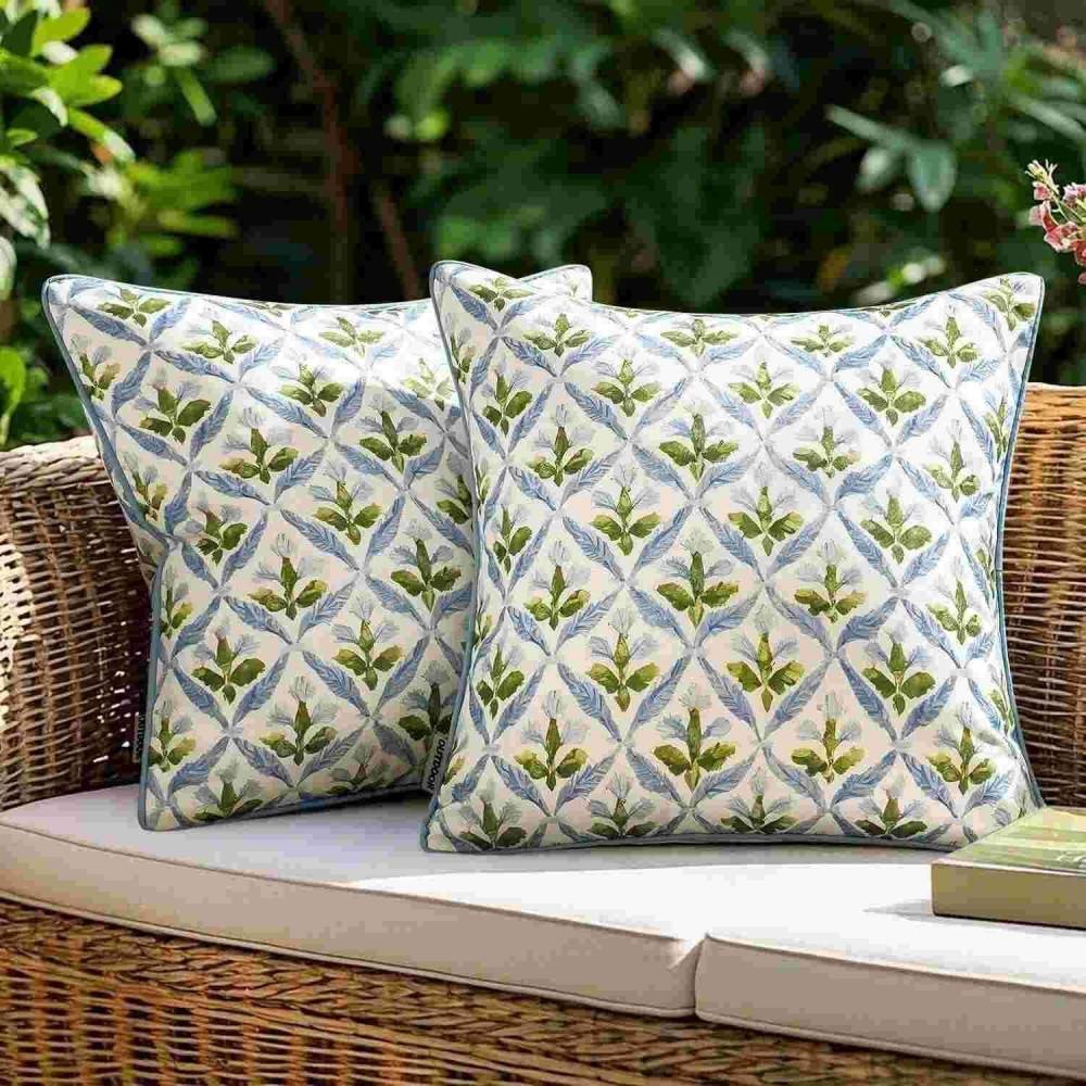 MIULEE Floral Farmhouse Outdoor Pillow Covers Blue-Green 16x16-inch