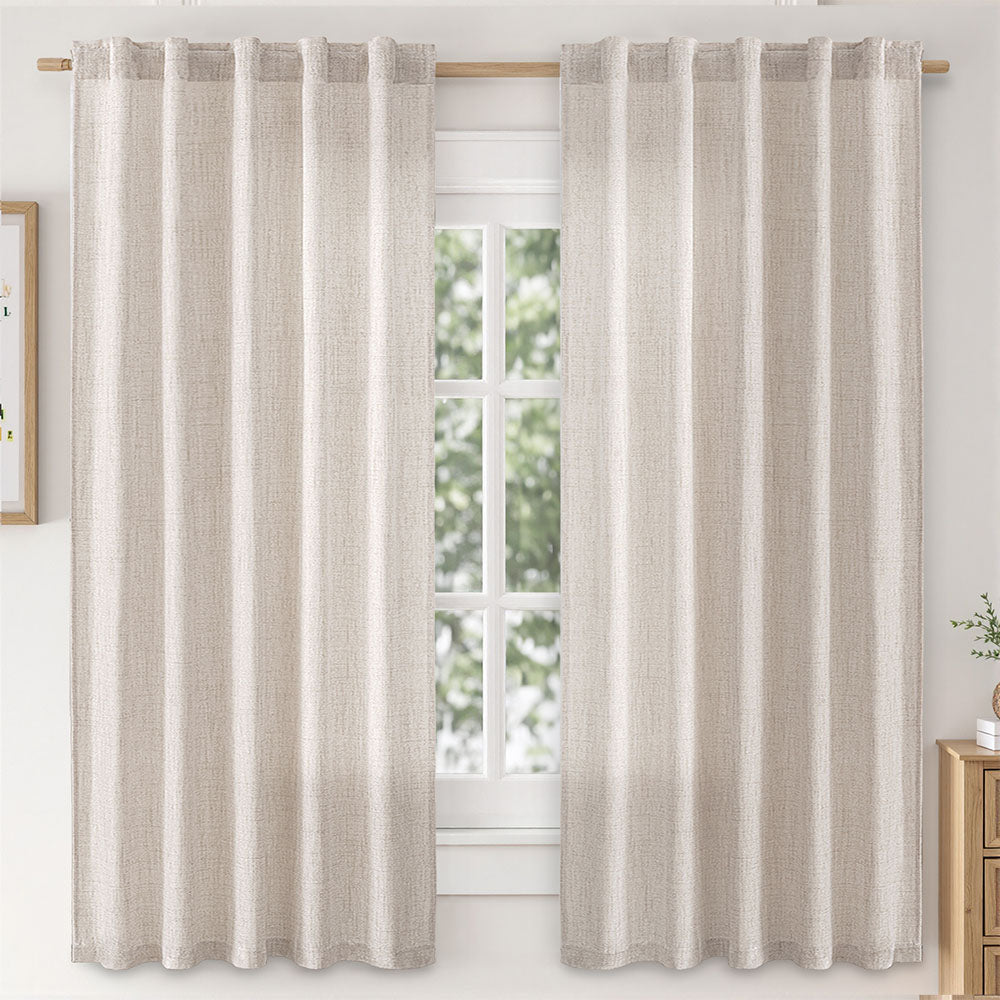 MIULEE Faux Linen Farmhouse Curtains Rod Pocket Beige 42Wx45L