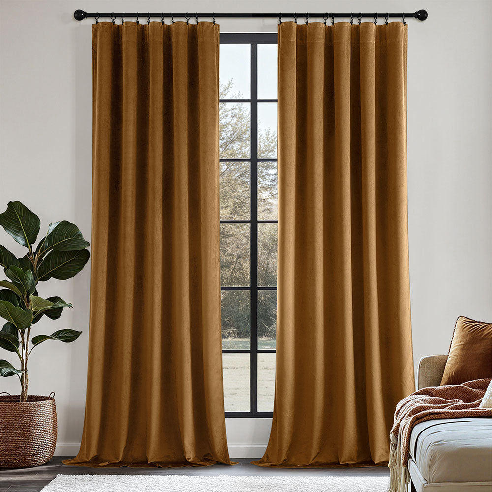 MIULEE Golden Brown Velvet Curtains 84 Inch Long Thermal Insulated