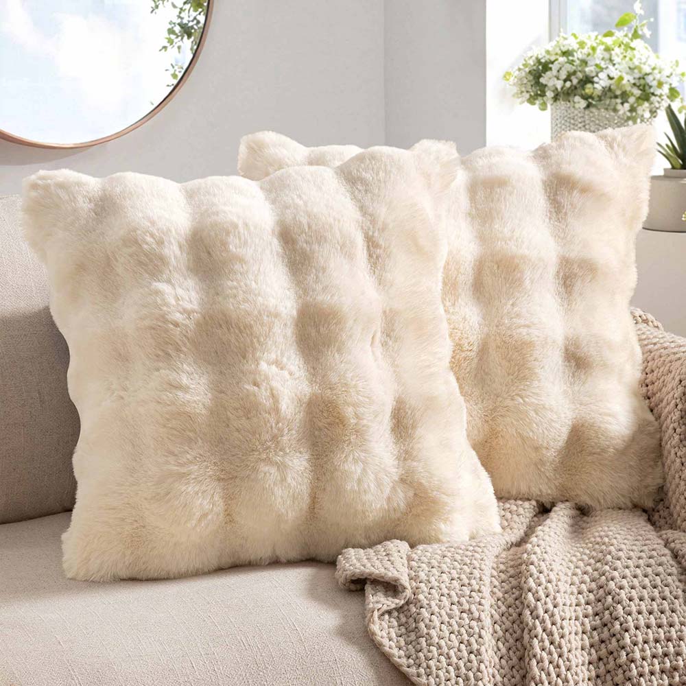 Decorative Pillow Covers Thick Soft Plush Faux Fur Throw Pillows Beige 18x18-inch