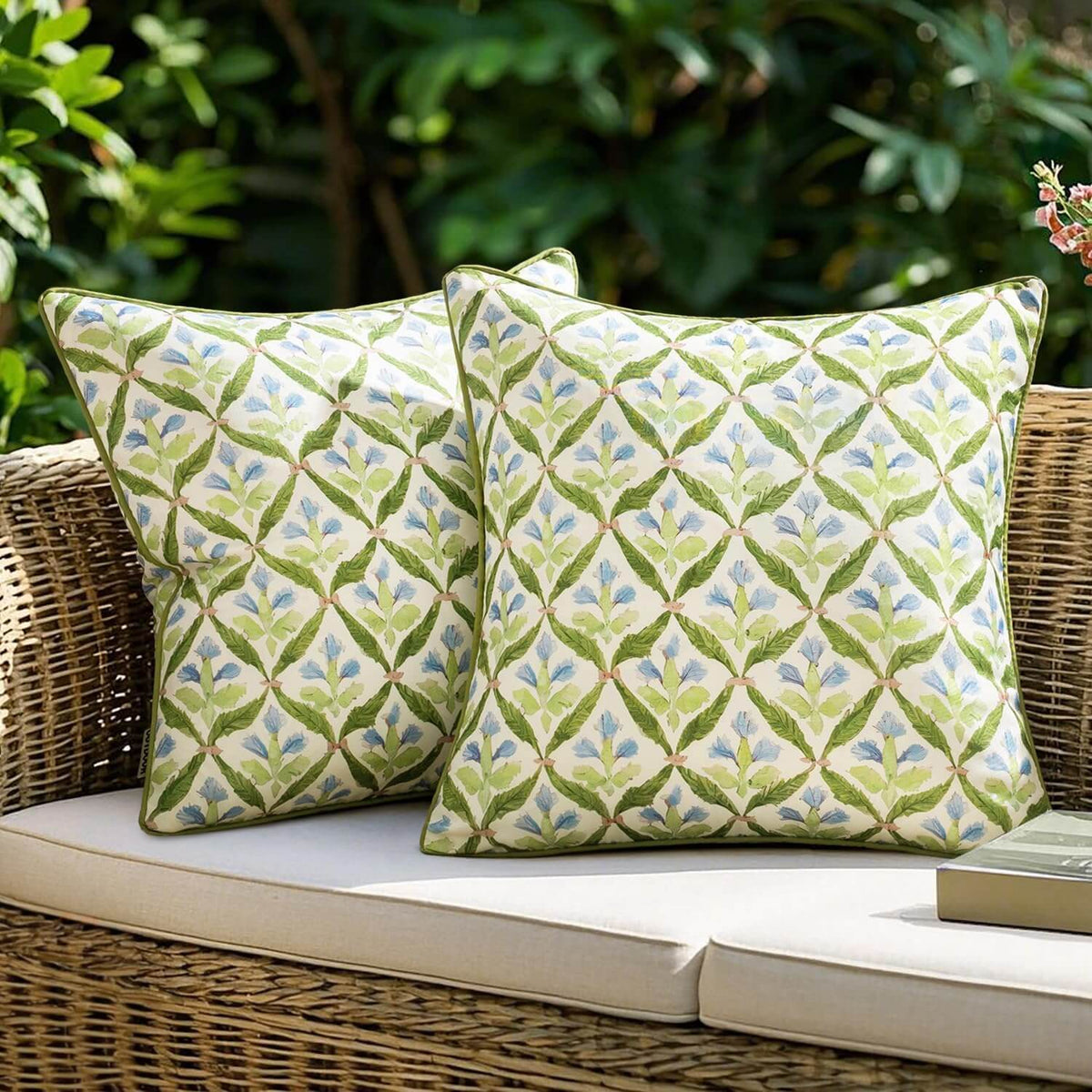 MIULEE Floral Decorative Pillow Cover Block Print Throw Pillowcases 20x20 Inch Green