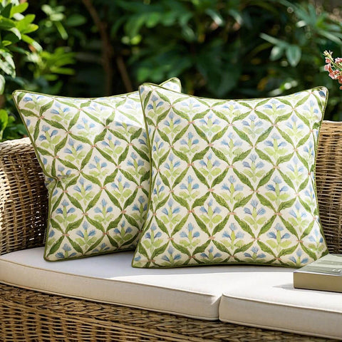 MIULEE Floral Decorative Pillow Cover Block Print Throw Pillowcases 20x20 Inch Green