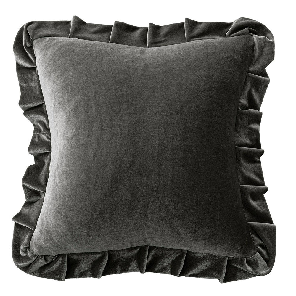 Luxurious Velvet Ruffle Throw Pillow Covers Silver Gray 18x18 Inch
