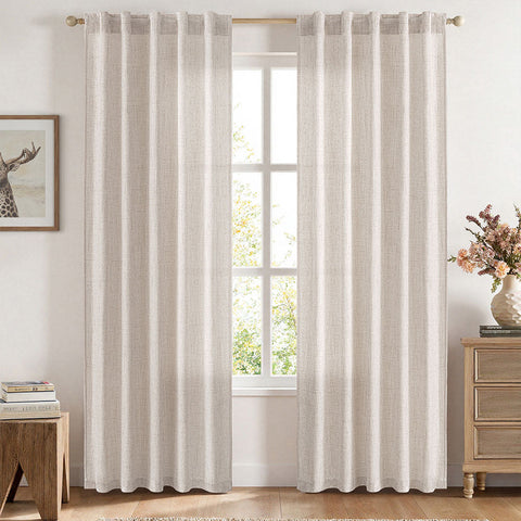 MIULEE Faux Linen Farmhouse Curtains Rod Pocket Beige 42Wx90L
