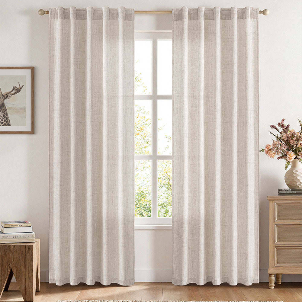MIULEE Faux Linen Farmhouse Curtains Rod Pocket Beige 42Wx84L