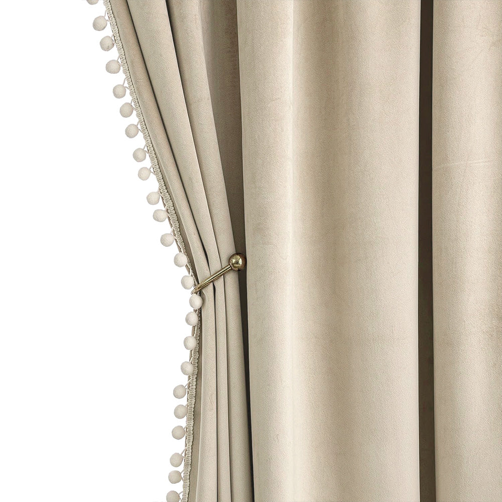 MIULEE Pom Pom Velvet Blackout Curtains Beige 52Wx63L