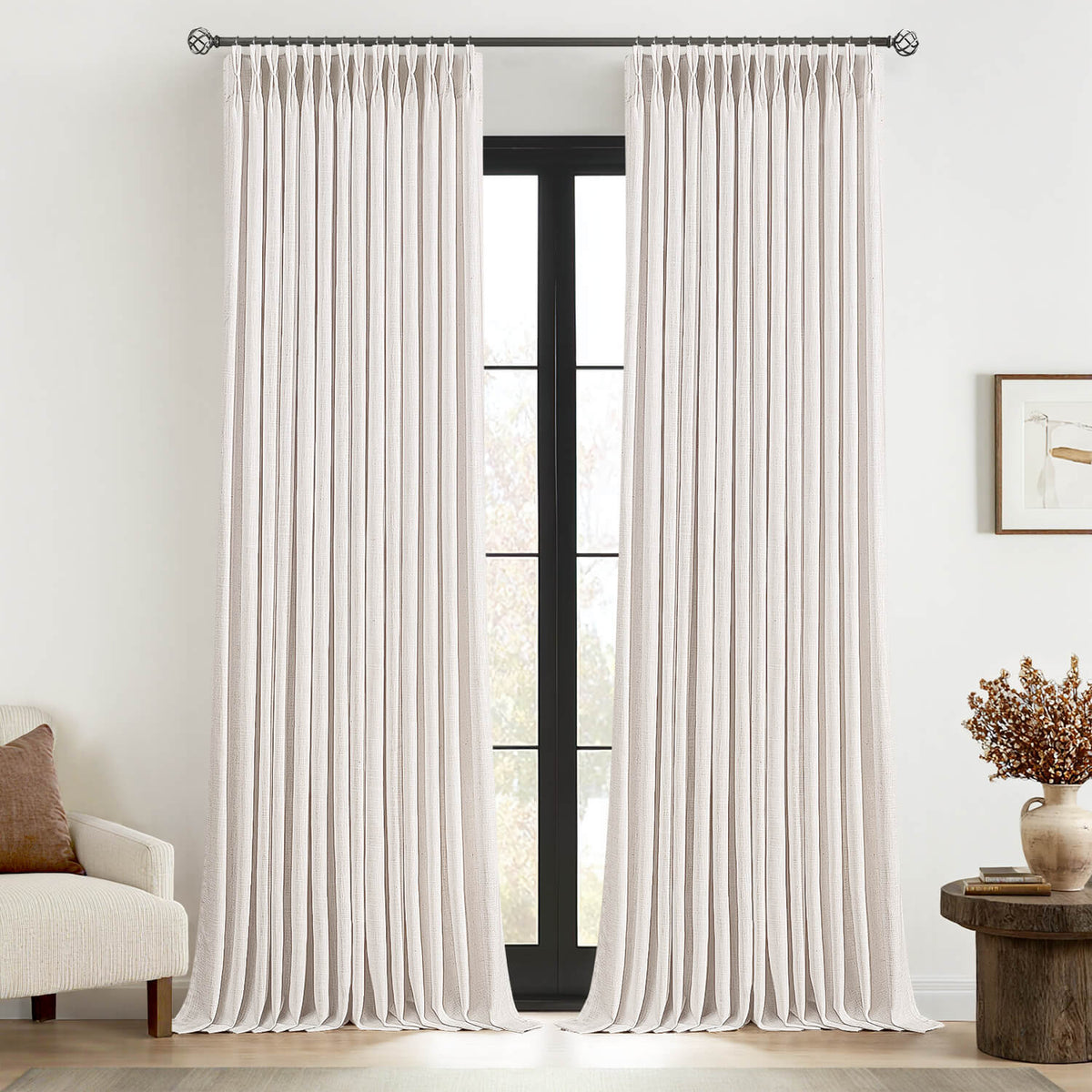 MIULEE Pinch Pleated Linen Curtains 120 Inches Long 2 Panels for Living Room Bedroom 10Ft Extra Long Thick Textured Linen Drapes Pleat Light Filtering Boho Nautral Farmhouse Window Curtains