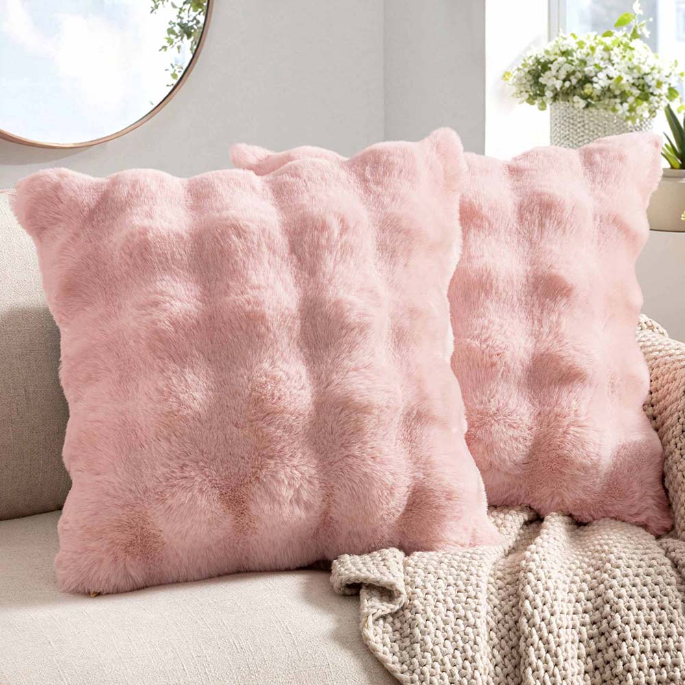 Decorative Pillow Covers Thick Soft Plush Faux Fur Throw Pillows Light Pink 18x18-inch