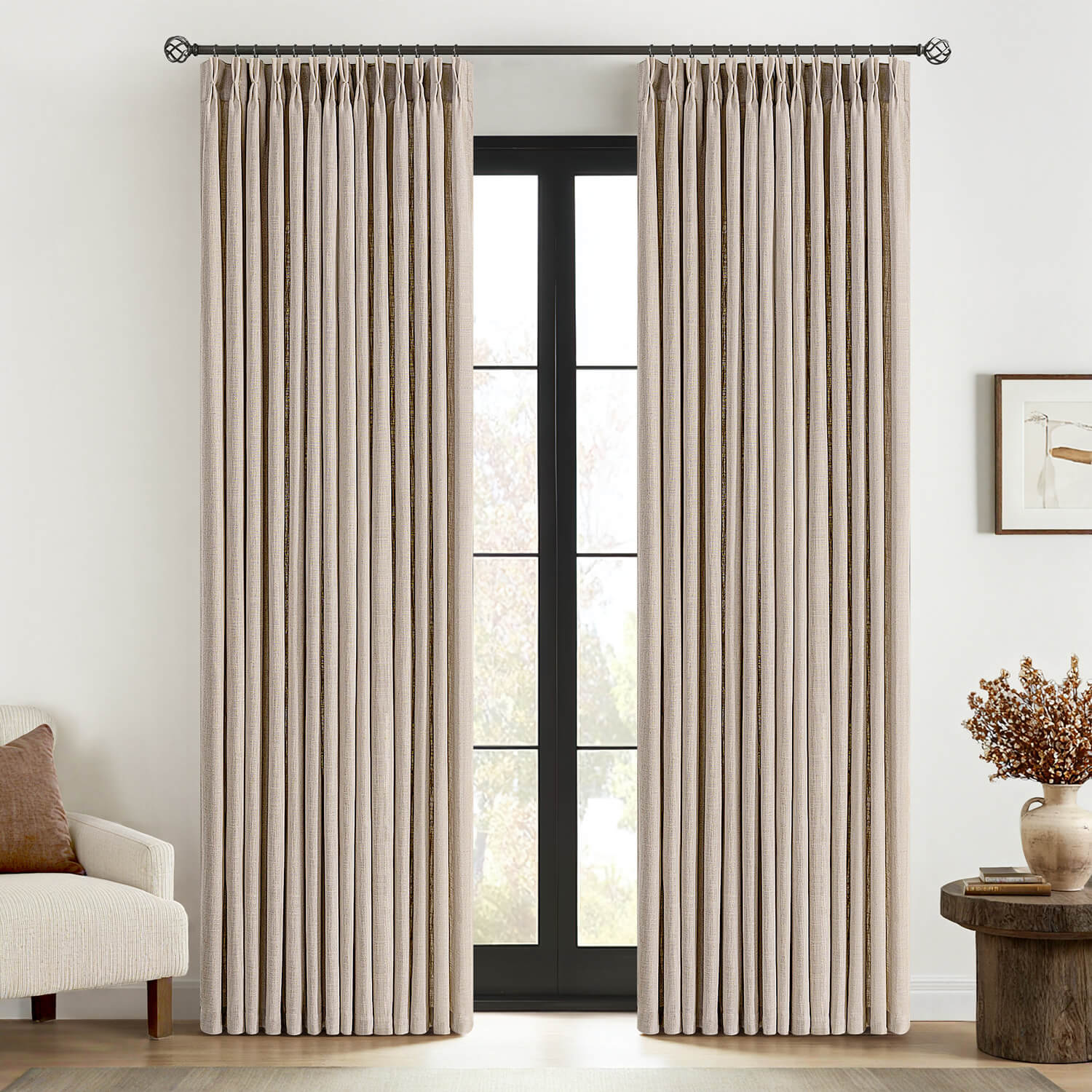 MIULEE Pinch Pleated Linen Curtains 84 Inches Long 2 Panels for Living Room Bedroom Thick Texture Linen Drapes Pinch Pleat Back Tab Rustic Farmhouse Window Curtains with Hooks&Rings Taupe