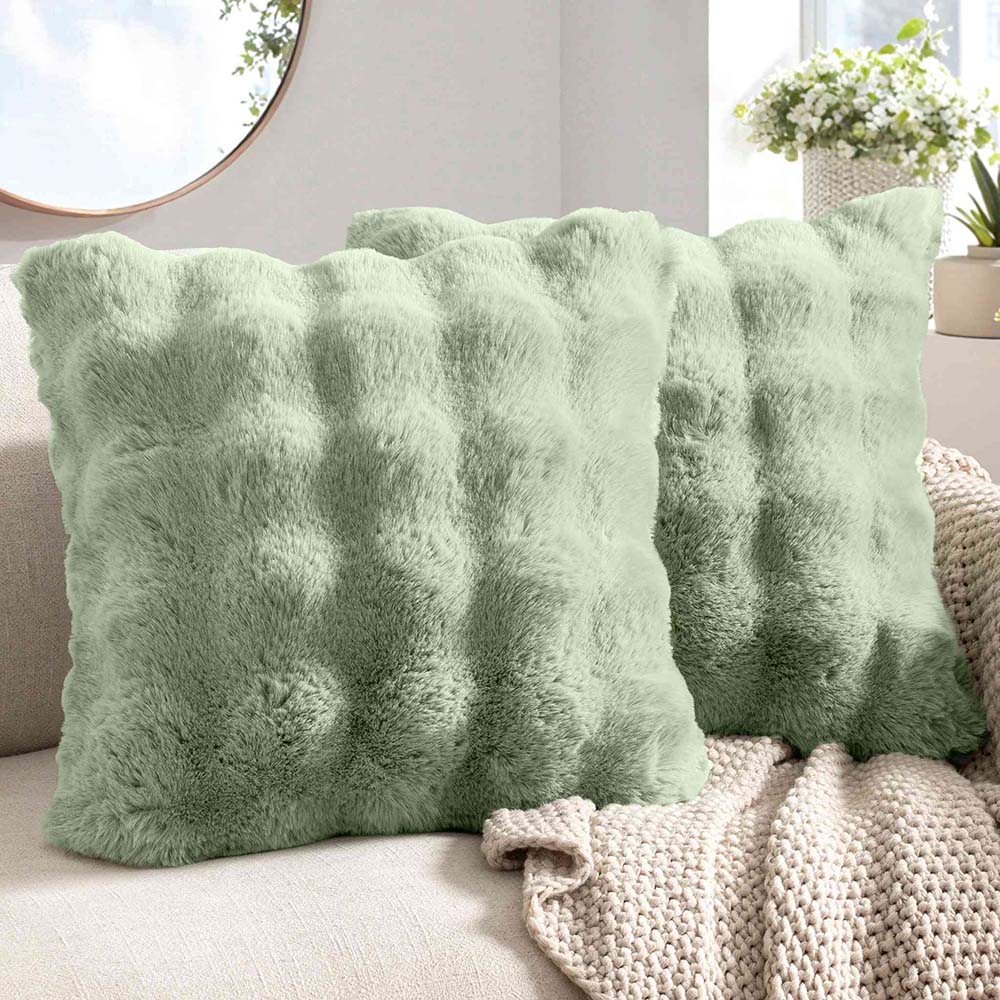 Decorative Pillow Covers Thick Soft Plush Faux Fur Throw Pillows Sage Green 18x18-inch
