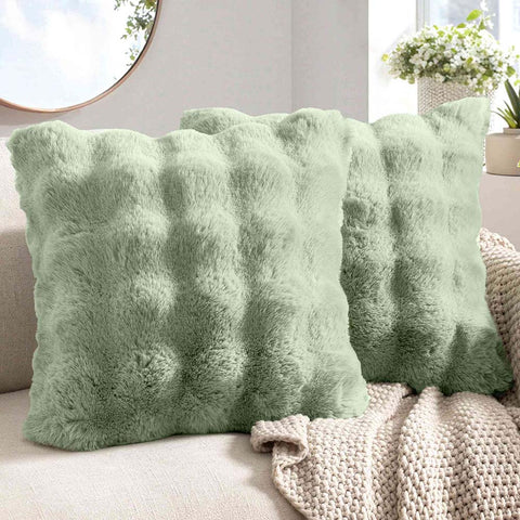 Decorative Pillow Covers Thick Soft Plush Faux Fur Throw Pillows Sage Green 18x18-inch