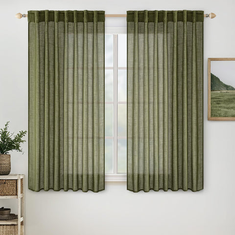 miulee soft thick linen textured window drapes back tab light olive green 52Wx54L