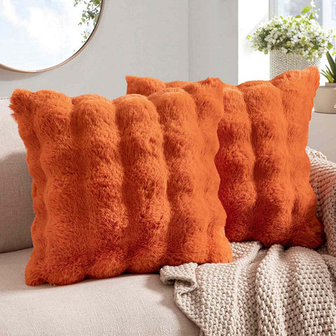 Decorative Pillow Covers Thick Soft Plush Faux Fur Throw Pillows Burnt Orange 18x18-inch