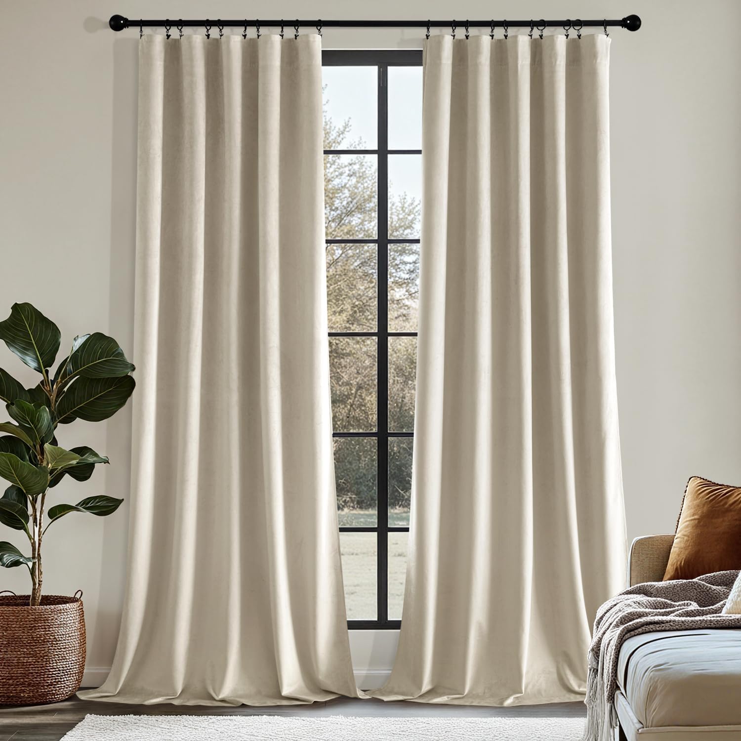 MIULEE Velvet Blackout Curtains-Beige-40Wx84L