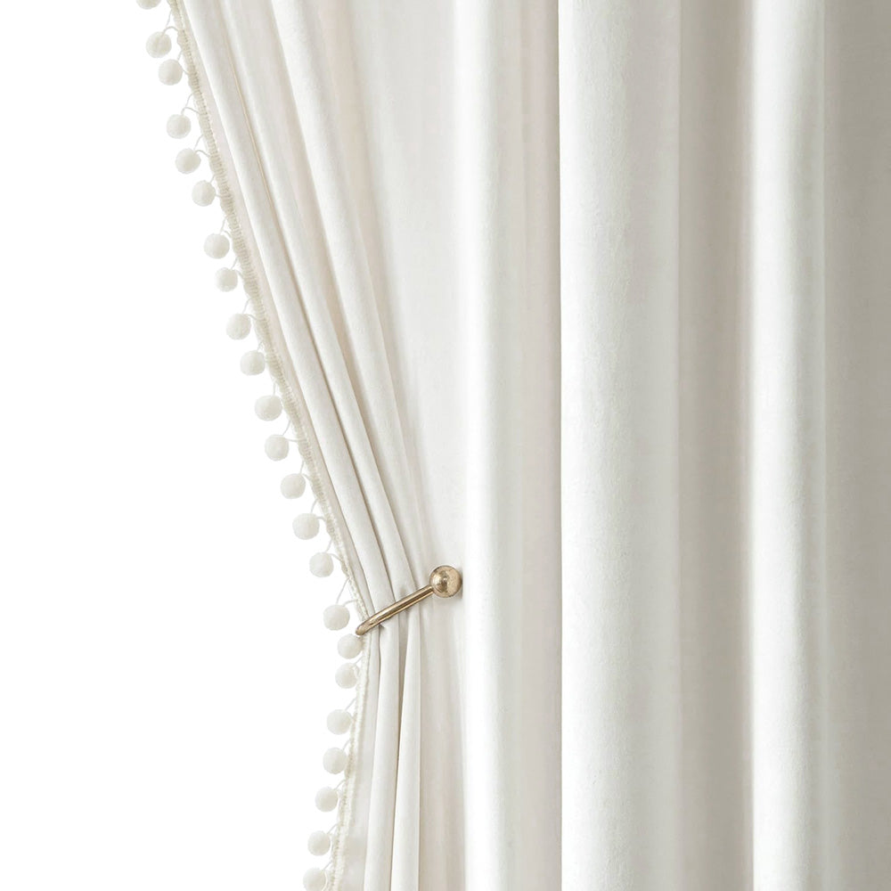 MIULEE Pom Pom Velvet Blackout Curtains Pure White 52Wx84L