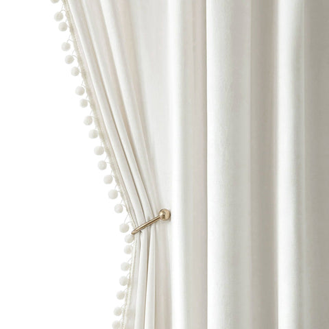 MIULEE Pom Pom Velvet Blackout Curtains Pure White 52Wx96L