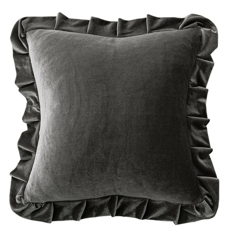 Luxurious Velvet Ruffle Throw Pillow Covers Silver Gray 20x20 Inch