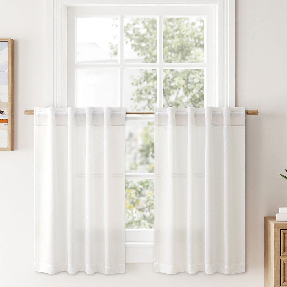 MIULEE Faux Linen Farmhouse Curtains Rod Pocket Heathered White 30Wx24L