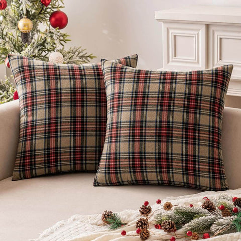 Scottish Tartan Plaid Lumbar Throw Pillow Covers Khaki 26x26-inch