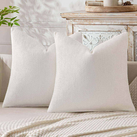 Soft Farmhouse Chenille Throw Pillows Covers Pure White 20x20-inch