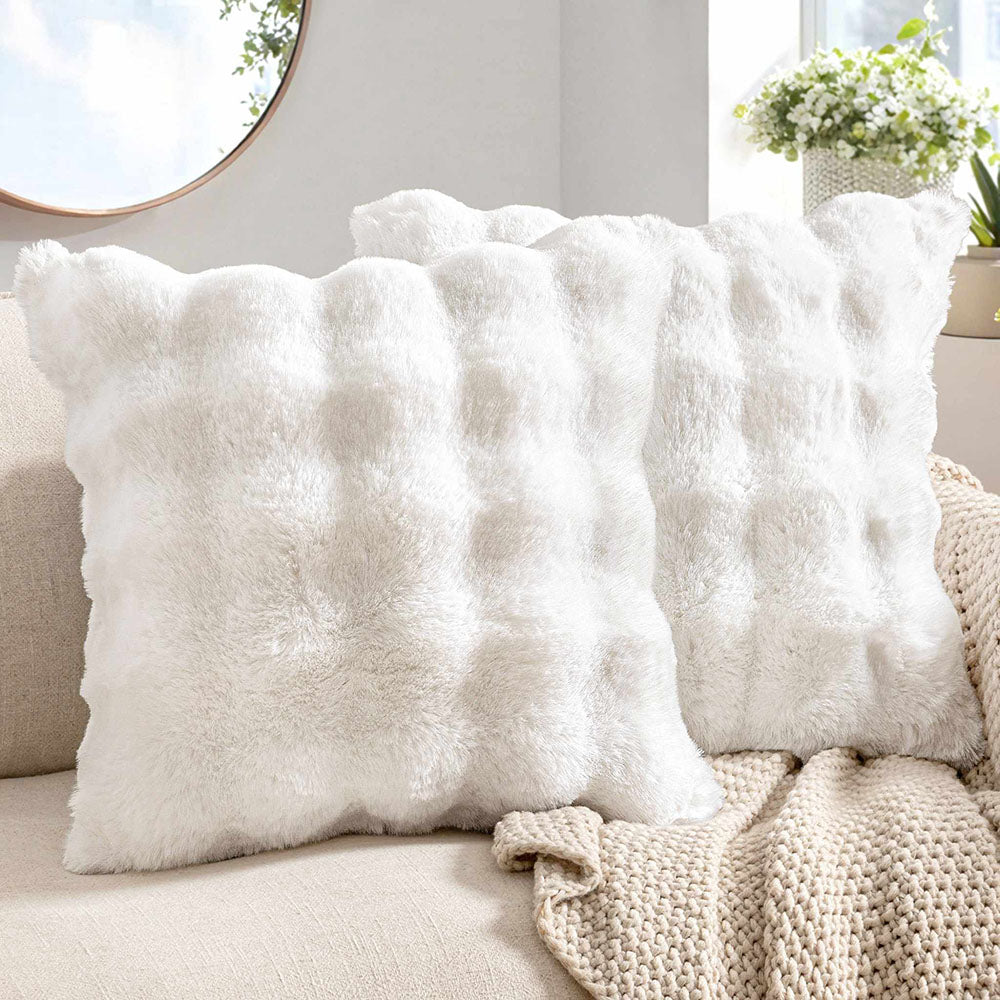 Decorative Pillow Covers Thick Soft Plush Faux Fur Throw Pillows White 20x20-inch