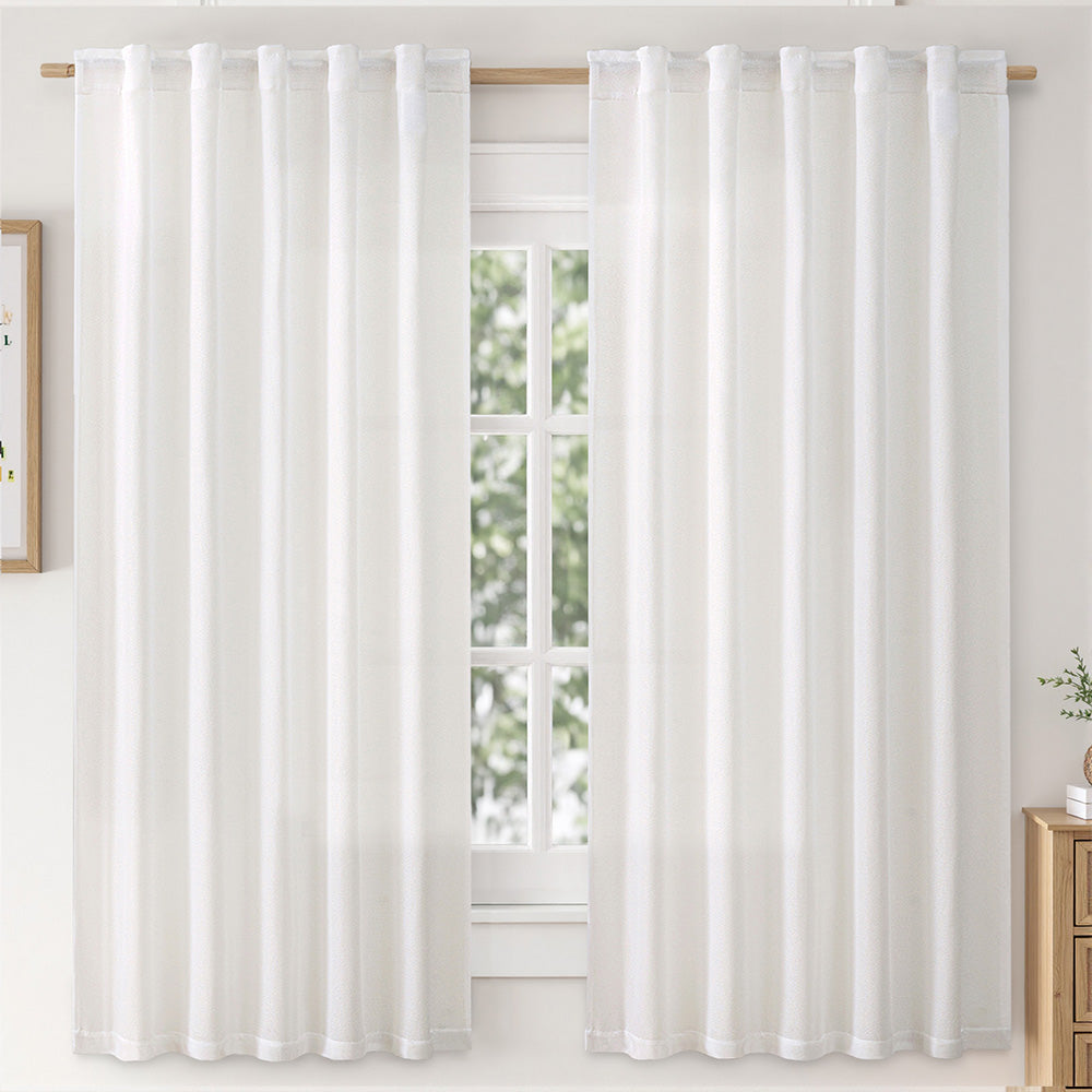 MIULEE Faux Linen Farmhouse Curtains Rod Pocket Heathered White 42Wx54L