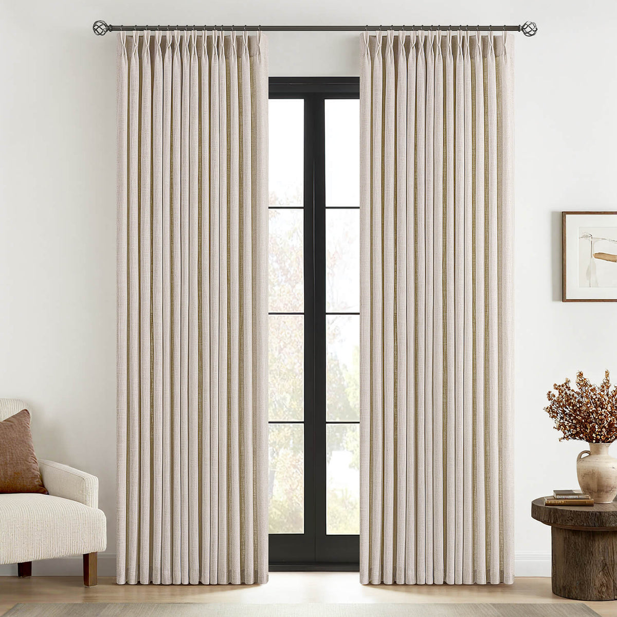 MIULEE Pinch Pleated Linen Curtains 84 Inches Long 2 Panels for Living Room Bedroom Thick Texture Linen Drapes Pinch Pleat Back Tab Semi Sheer Privacy Neutral Ivory Cream Farmhouse Window Curtains