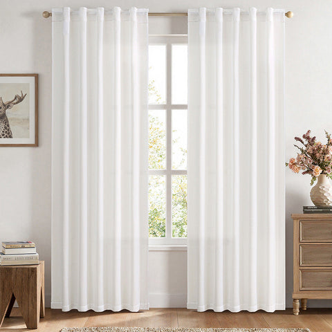 MIULEE Faux Linen Farmhouse Curtains Rod Pocket Heathered White 42Wx90L