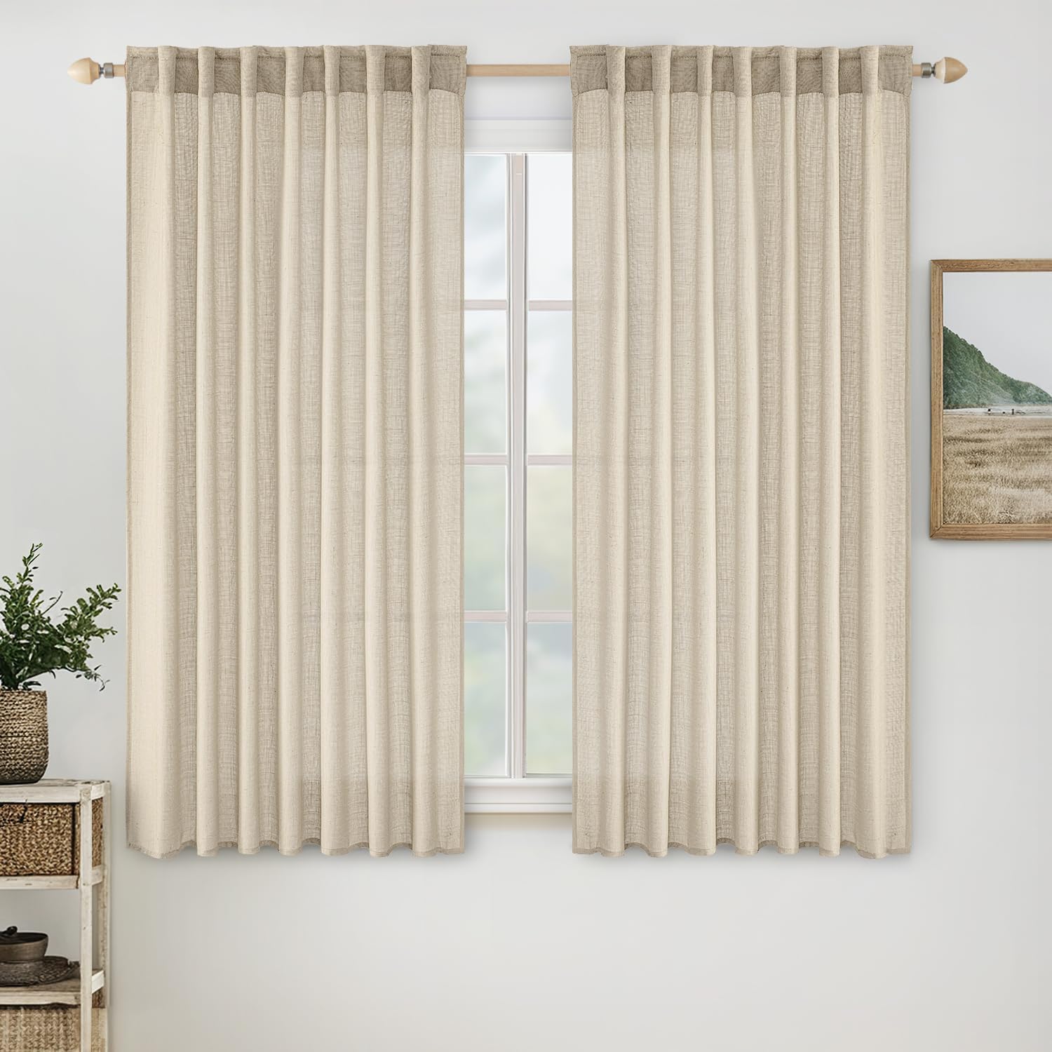 miulee soft thick linen textured window drapes back tab linen 52Wx63L
