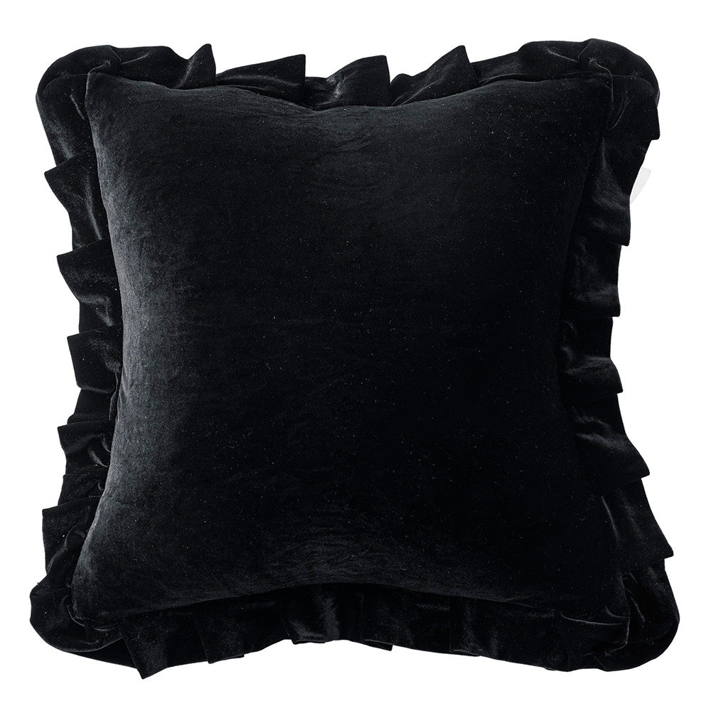 Luxurious Velvet Ruffle Throw Pillow Covers Black 20x20 Inch