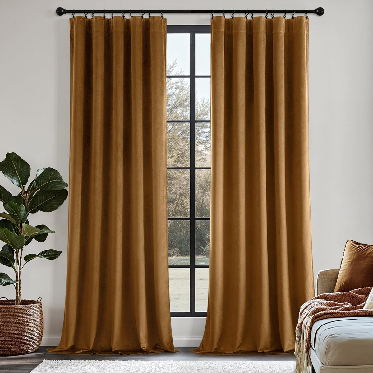MIULEE Velvet Blackout Curtains-Golden Brown-40Wx90L