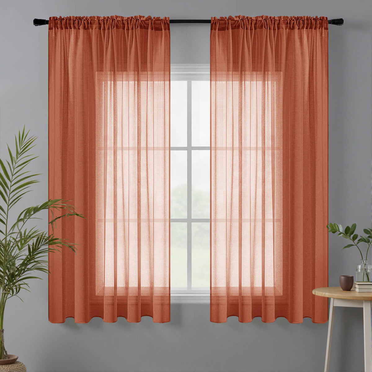 Miulee Sheer Curtains Linen Textured Rod Pocket Light Filtering Voile Window Drapes Terracotta 42Wx63L