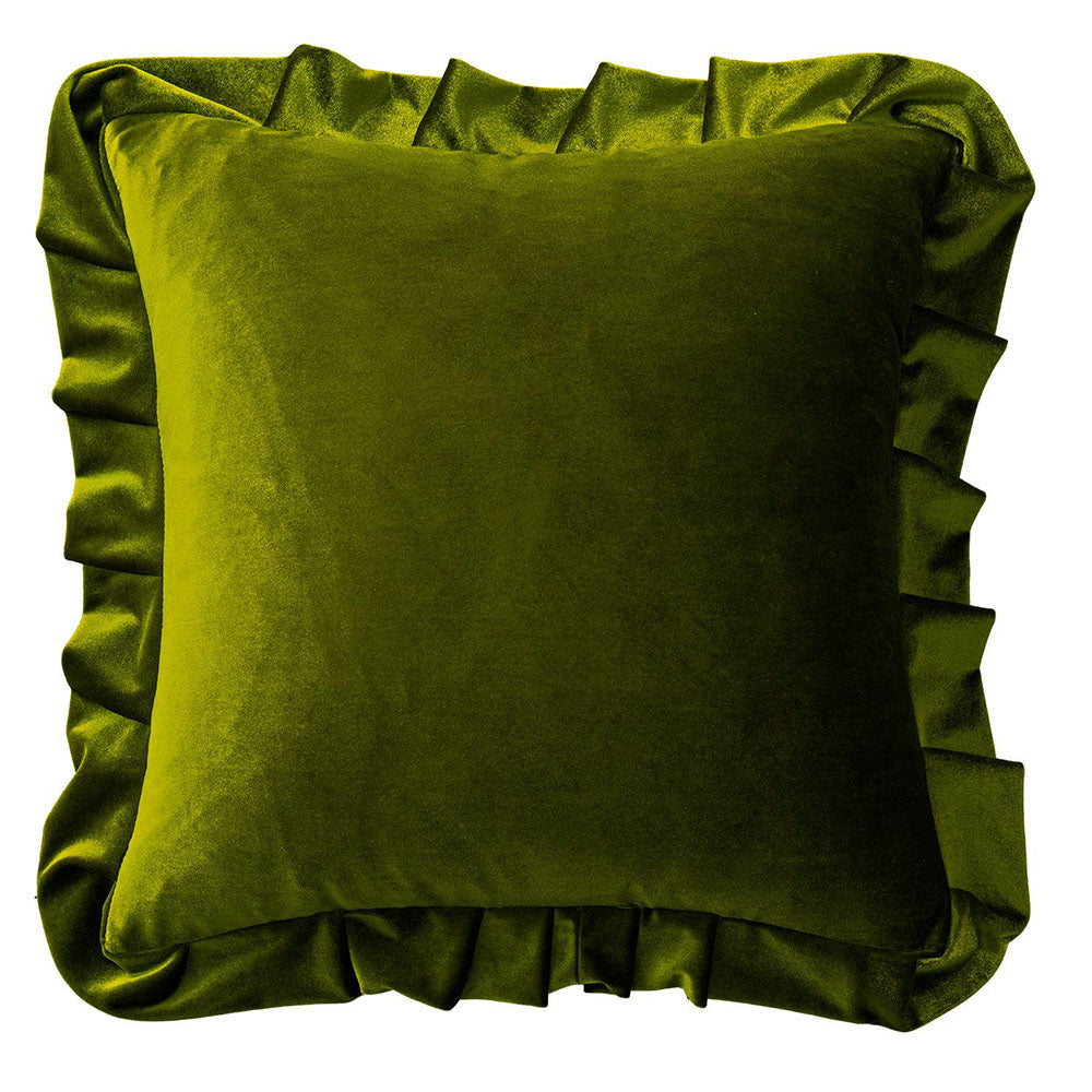 Luxurious Velvet Ruffle Throw Pillow Covers Olive Green 20x20 Inch