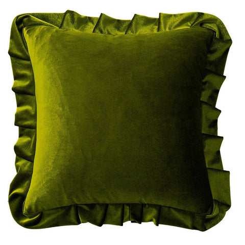 Luxurious Velvet Ruffle Throw Pillow Covers Olive Green 20x20 Inch