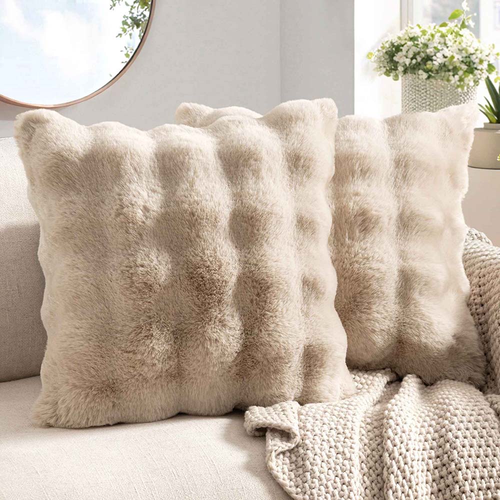 Decorative Pillow Covers Thick Soft Plush Faux Fur Throw Pillows Khaki 20x20-inch