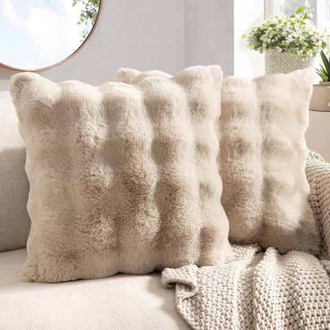 Decorative Pillow Covers Thick Soft Plush Faux Fur Throw Pillows Khaki 20x20-inch