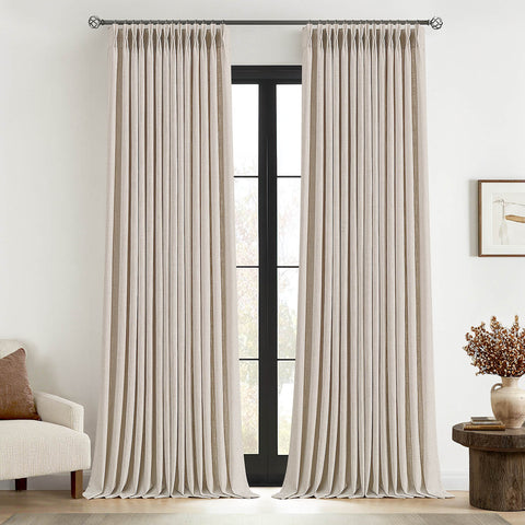 MIULEE Pinch Pleated Linen Curtains 102 Inches Long 2 Panels for Living Room Bedroom Thick Texture Linen Drapes Pinch Pleat Back Tab Semi Sheer Privacy Neutral Ivory Cream Farmhouse Window Curtains