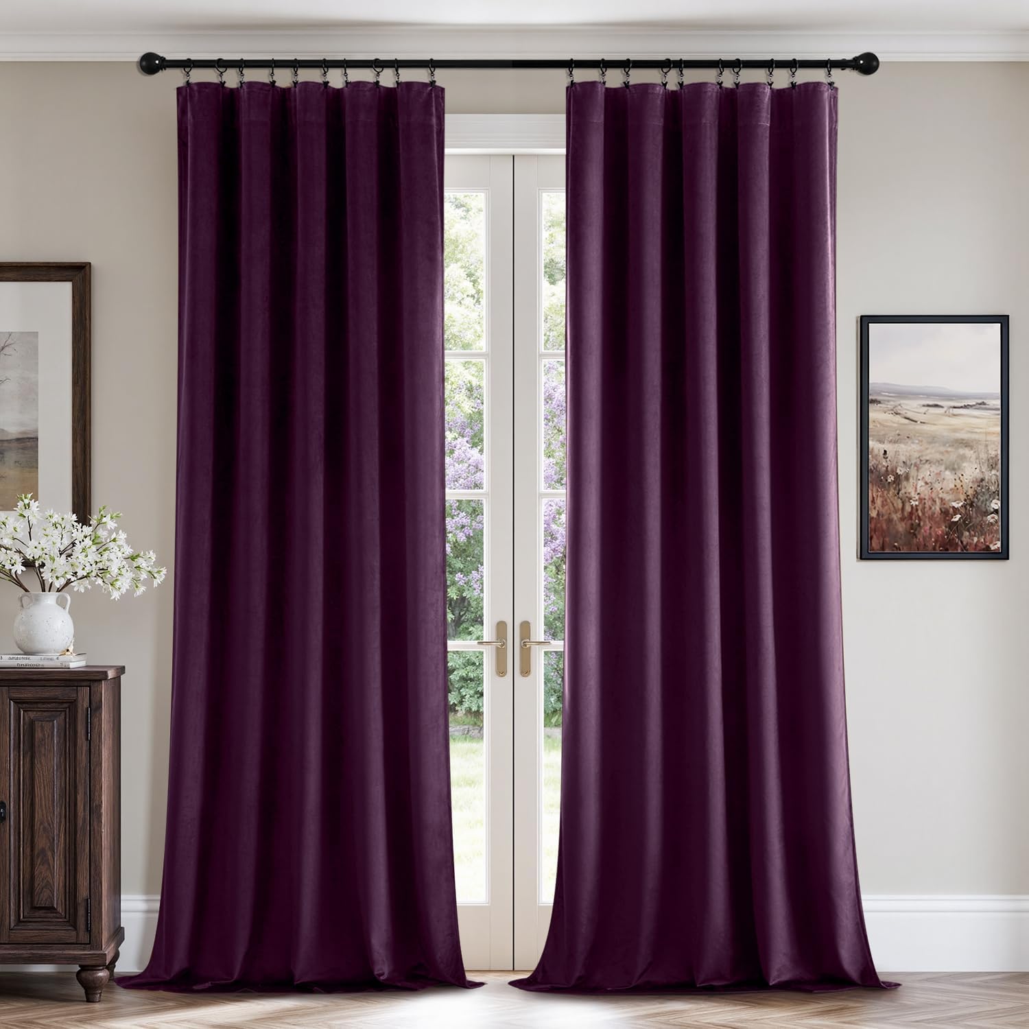 MIULEE Velvet Blackout Curtains-Purple Orchid-40Wx90L