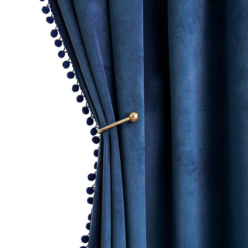 MIULEE Pom Pom Velvet Blackout Curtains Navy Blue 52Wx63L