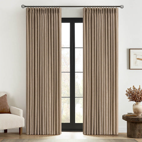 MIULEE Pinch Pleated Linen Curtains 84 Inches Long 2 Panels for Living Room Bedroom Textured Thick Linen Drapes Back Tab Light Filtering Country Farmhouse Brown Burlap Curtains with Hooks&Rings
