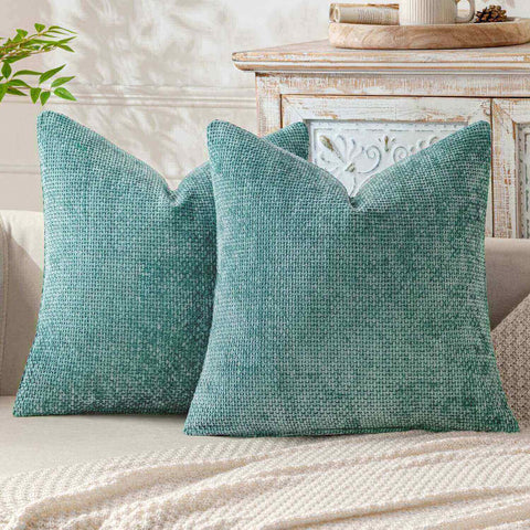 MIULEE Pack of 2 Decorative Pillow Covers 18x18 Inch Aqua Green Soft Chenille Couch Throw Pillows Farmhouse Cushion Covers for Home Decor Sofa Bedroom Living Room