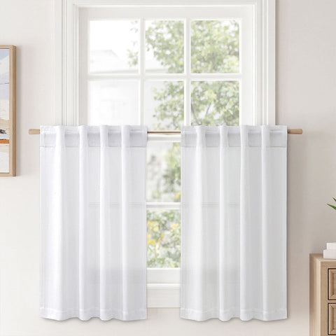 MIULEE Faux Linen Farmhouse Curtains Rod Pocket White 30Wx36L