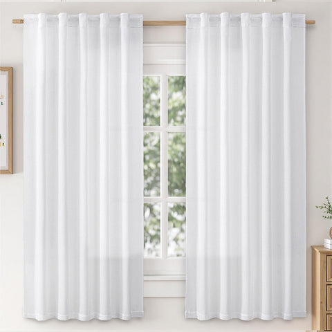 MIULEE Faux Linen Farmhouse Curtains Rod Pocket White 42Wx54L