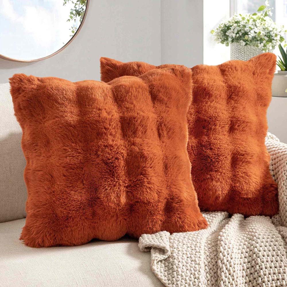 Decorative Pillow Covers Thick Soft Plush Faux Fur Throw Pillows Rust 20x20-inch