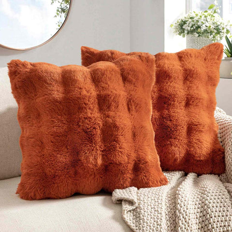 Decorative Pillow Covers Thick Soft Plush Faux Fur Throw Pillows Rust 20x20-inch